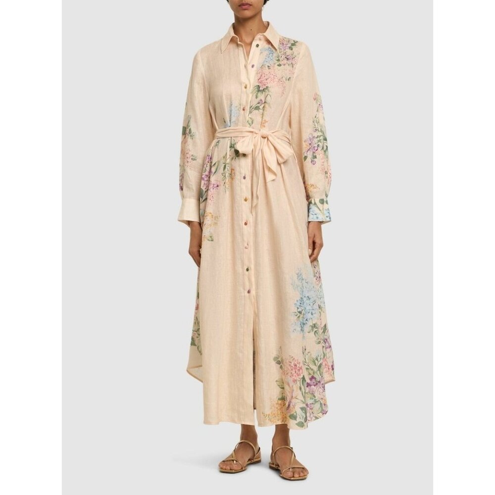 ZIMMERMANN Halliday Linen Self-tie Shirt Midi Dress Size 1/ US 4-6